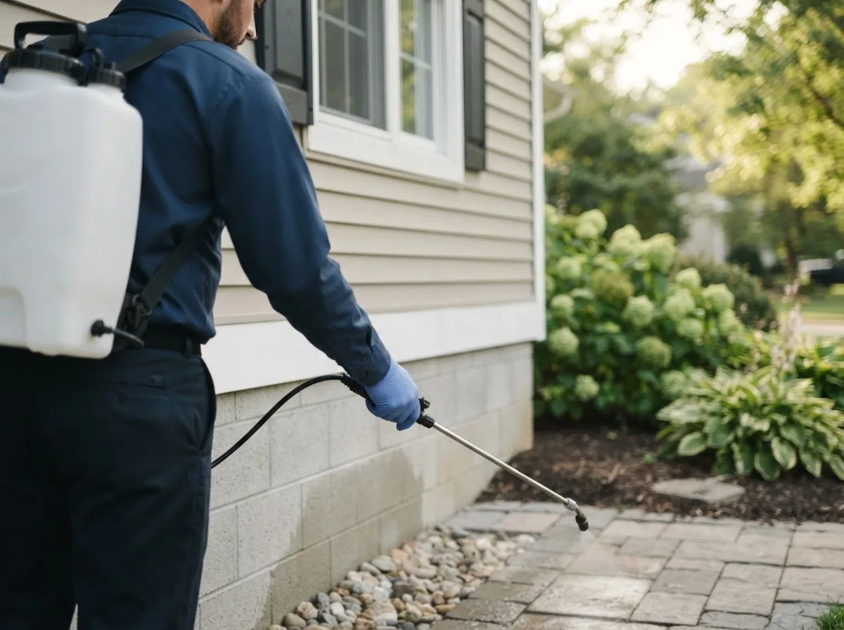 Pest control technician inspecting a home in Pelsor, AR